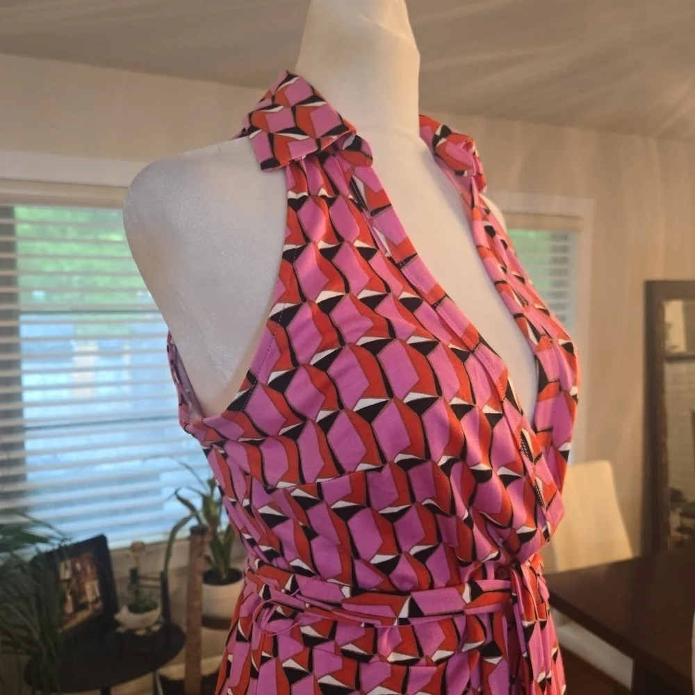 NWT Diane Von Furstenburg x Target V Neck Faux Wrap Geo Print Jumpsuit Pink XS